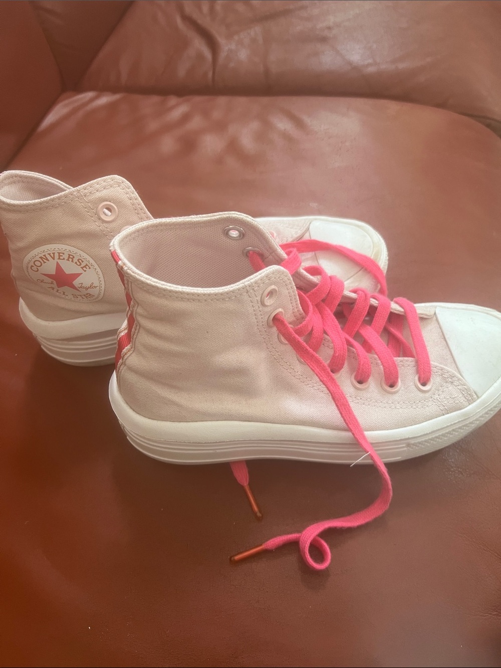 Converse High-Top Canvas Sneakers in Light Pink with Hot Pink Laces